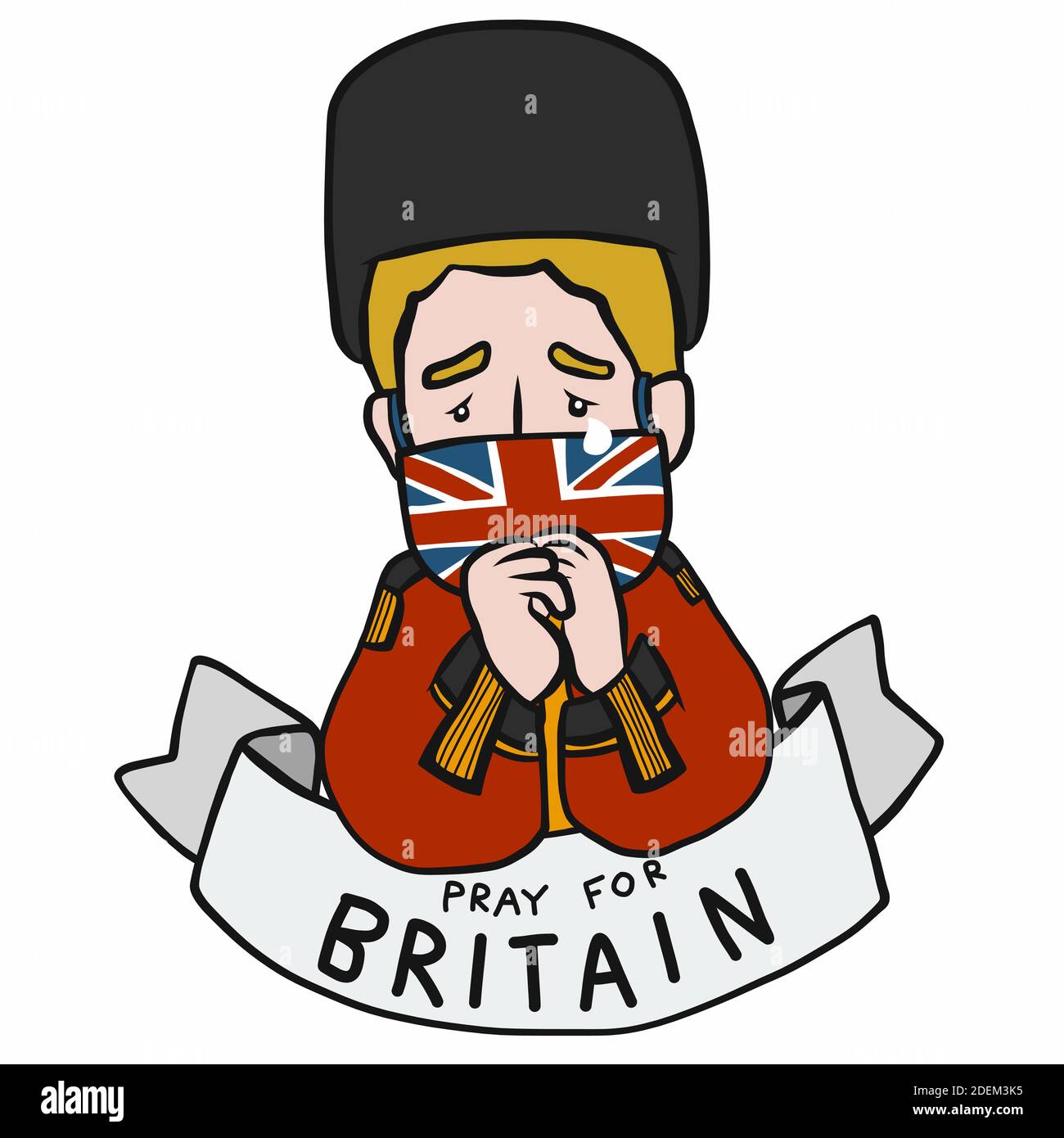 Pray for Britain, Man wearing mark Europe flag cartoon vector illustration Stock Vector