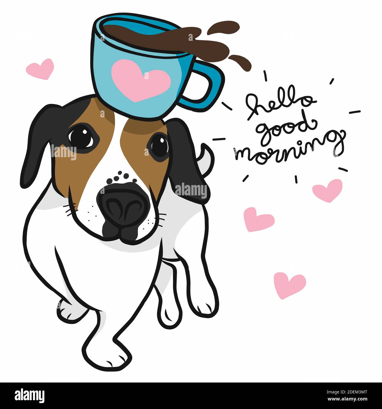Jack Russell dog with morning coffee cup cartoon vector ...