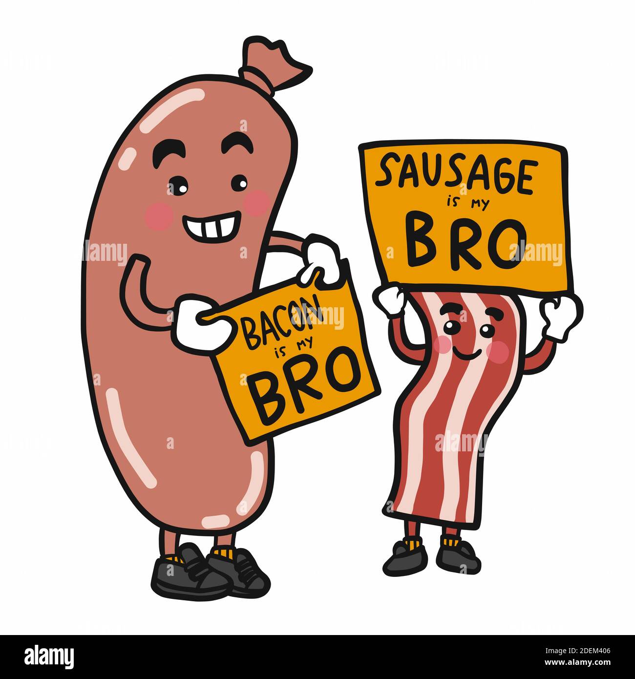Sausage and bacon brother cartoon vector illustration Stock Vector