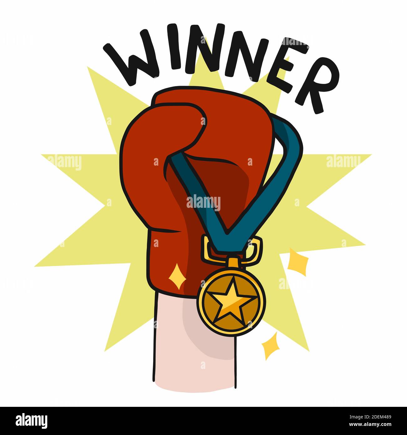 Winner , Boxing Glove with gold medal cartoon vector illustration Stock Vector