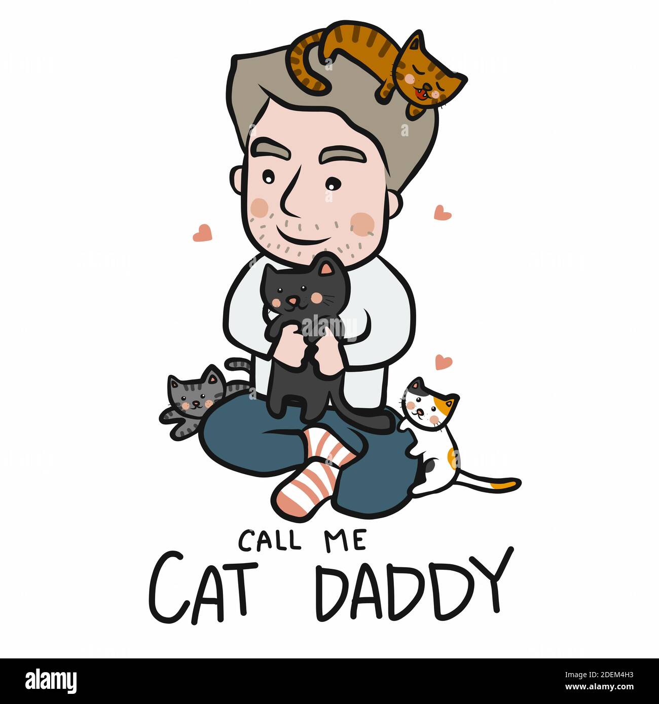 Call me cat daddy , man with many cat cartoon vector illustration Stock