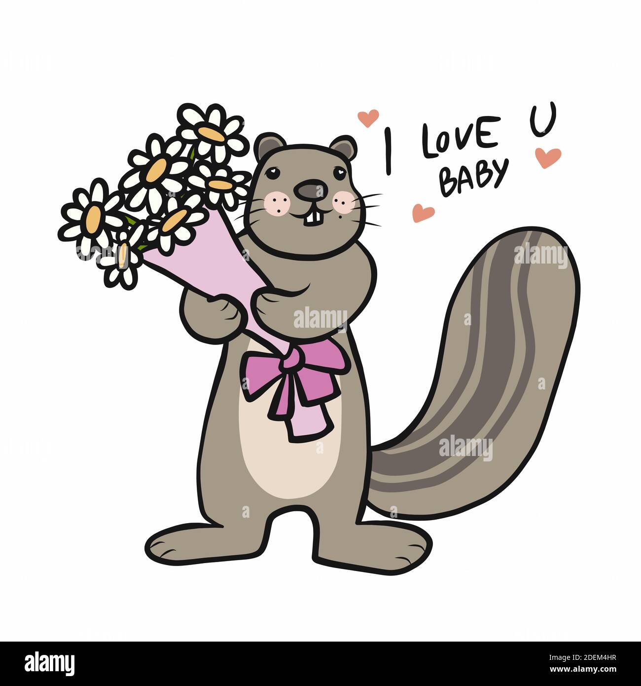 Squirrel with flower bouquet say I love you baby cartoon vector  illustration Stock Vector Image & Art - Alamy