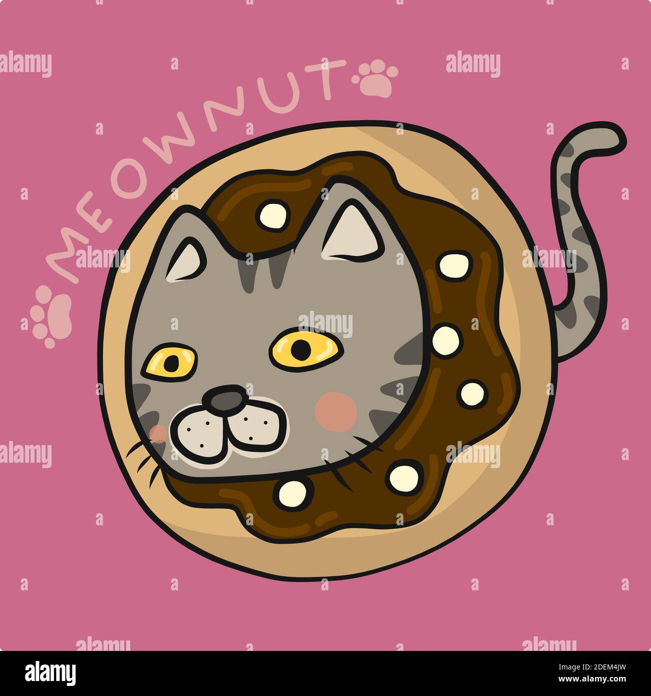 Meownut, Tabby cat inside donut cartoon vector illustration Stock Vector
