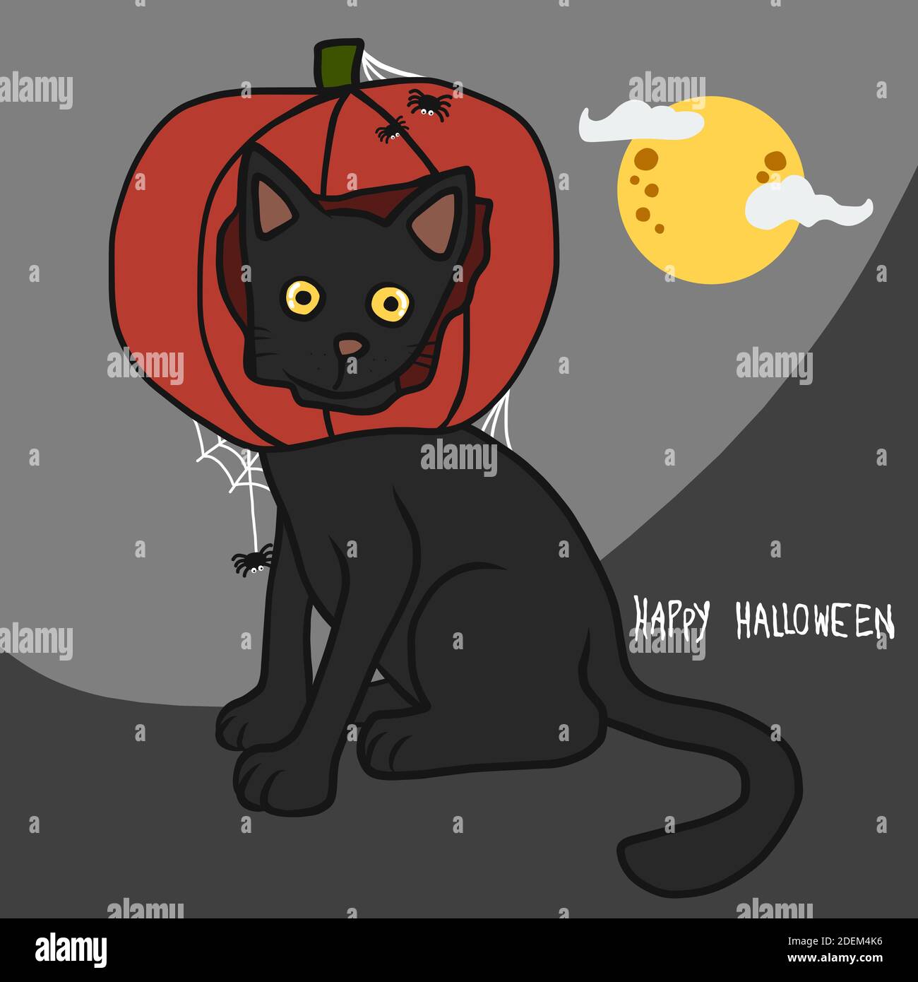 Black cat wear pumpkin head , Halloween concept cartoon vector ...