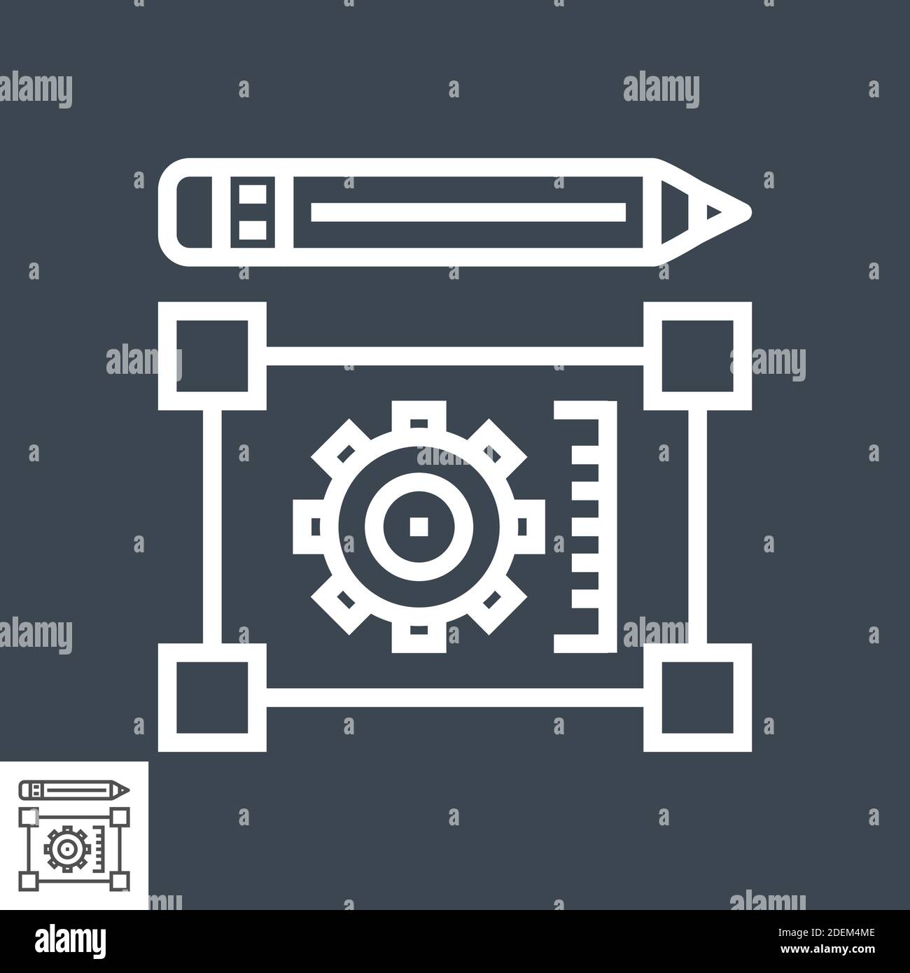 Pensil with blueprint line icon Stock Vector