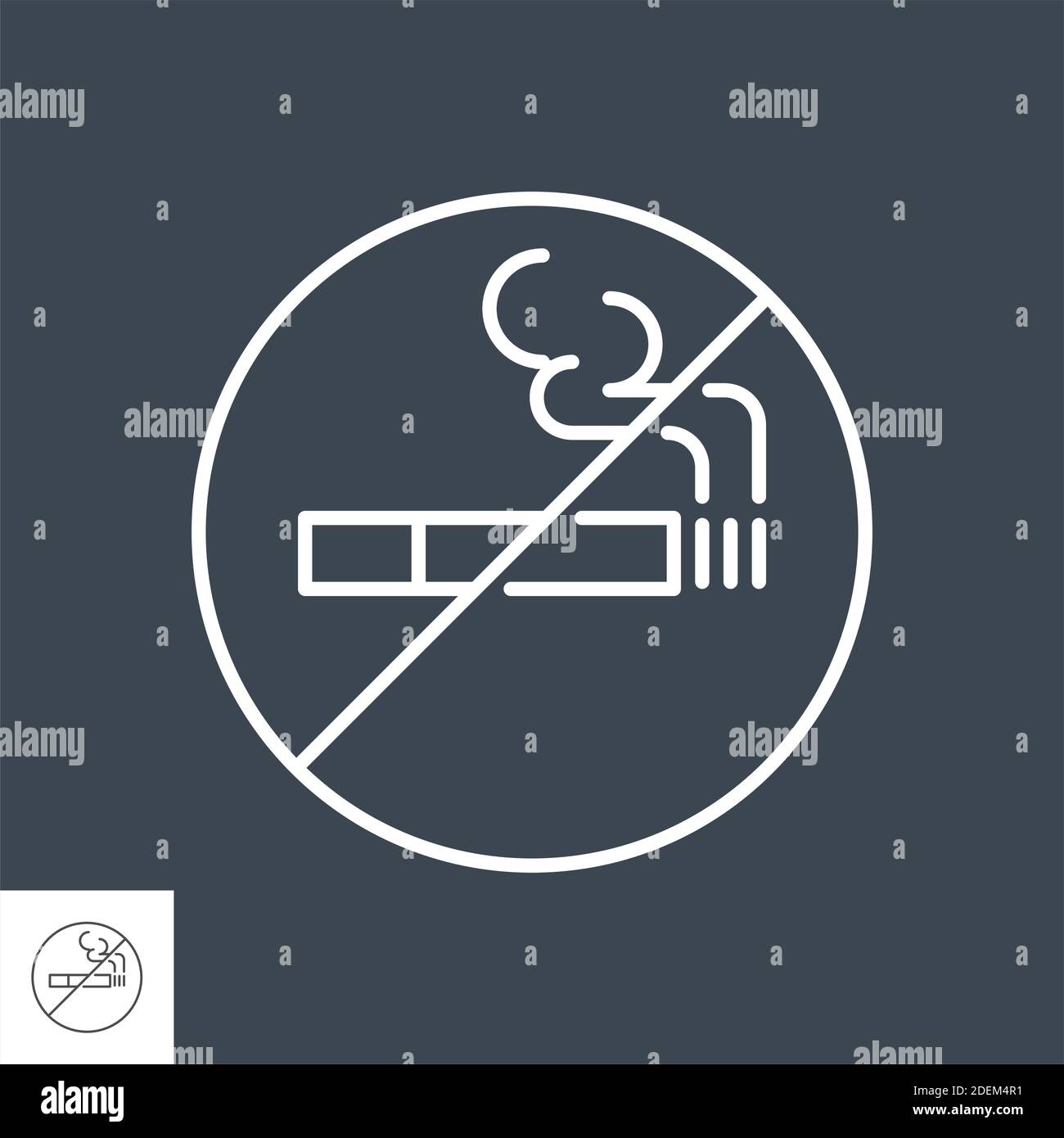 No smoking prohibition sign related vector thin line icon. Stock Vector