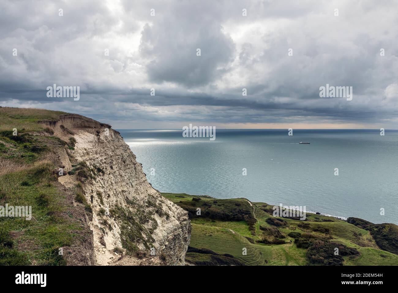 View across the English Channel from Gore Cliff near St Catherine's Point, Isle of Wight Stock Photo