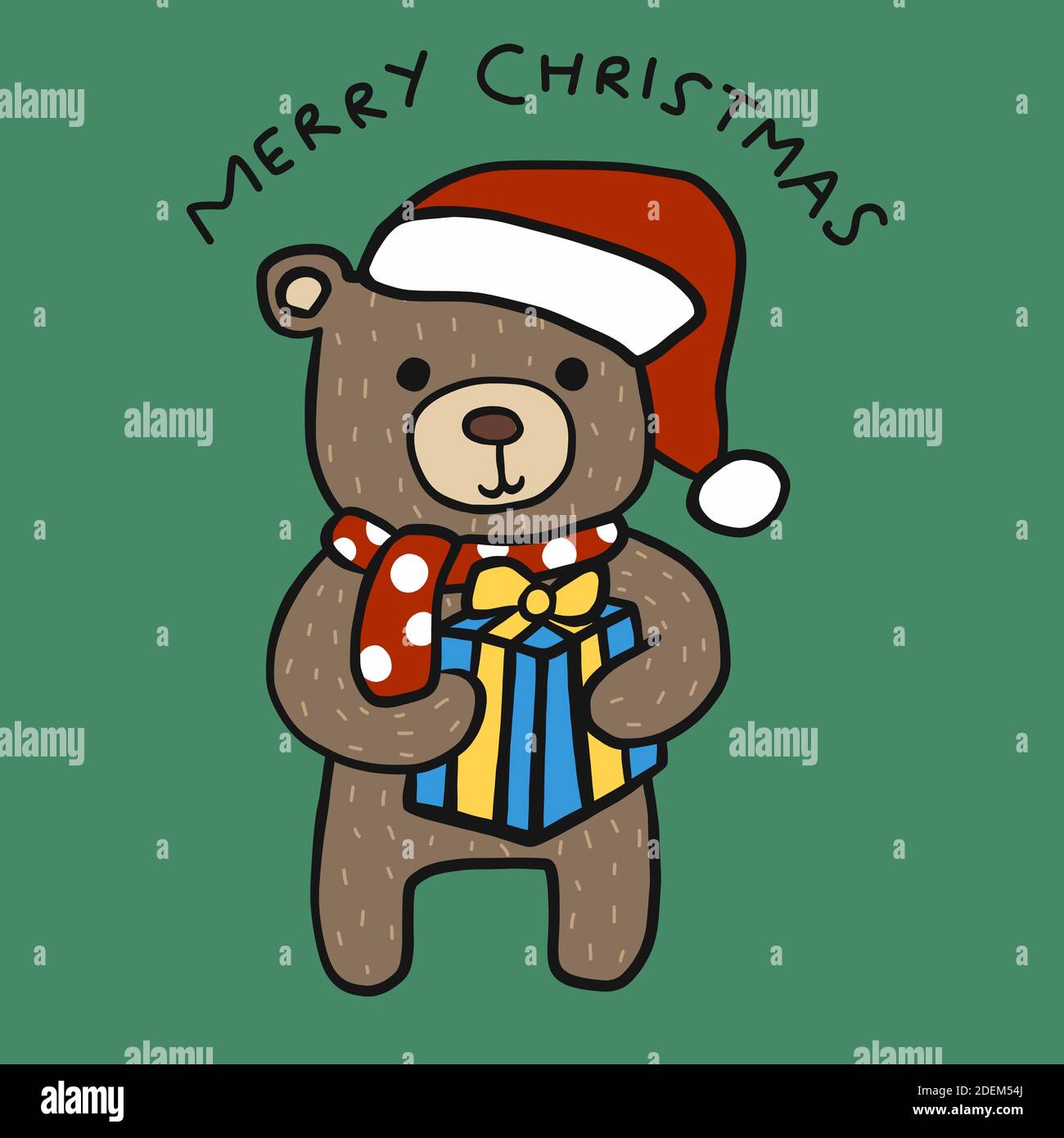 Bear wear Santa hat and bring gift box, Merry Christmas cartoon vector ...