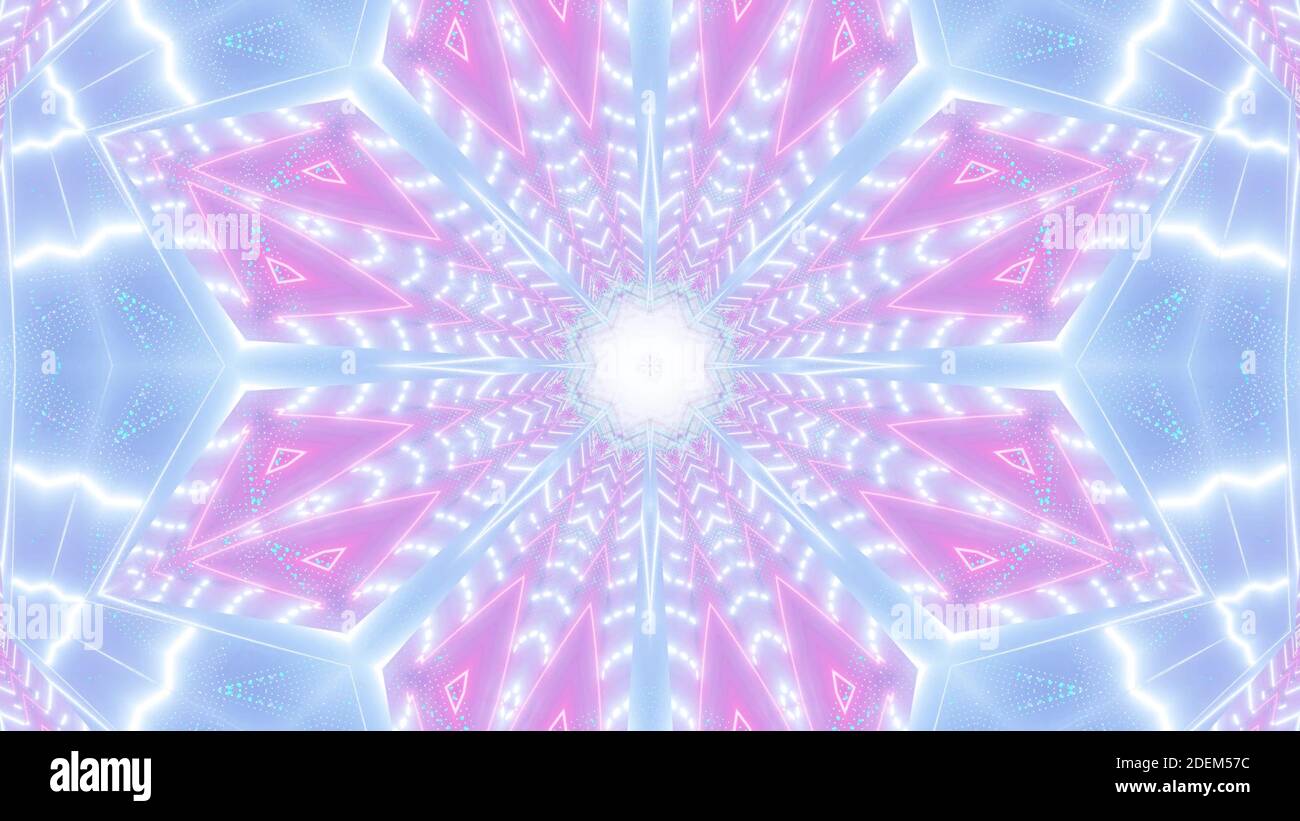 Glowing neon dots kalaidoscope mandala 3d illustration vfx background wallpaper Stock Photo