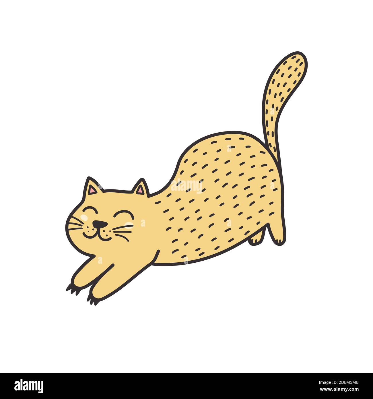 Cute ginger cat stretching isolated element. Feline character Stock Vector