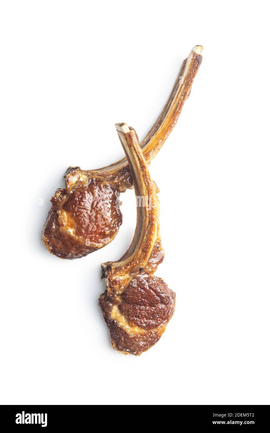 Grilled lamb chops isolated on white background. Top view Stock Photo