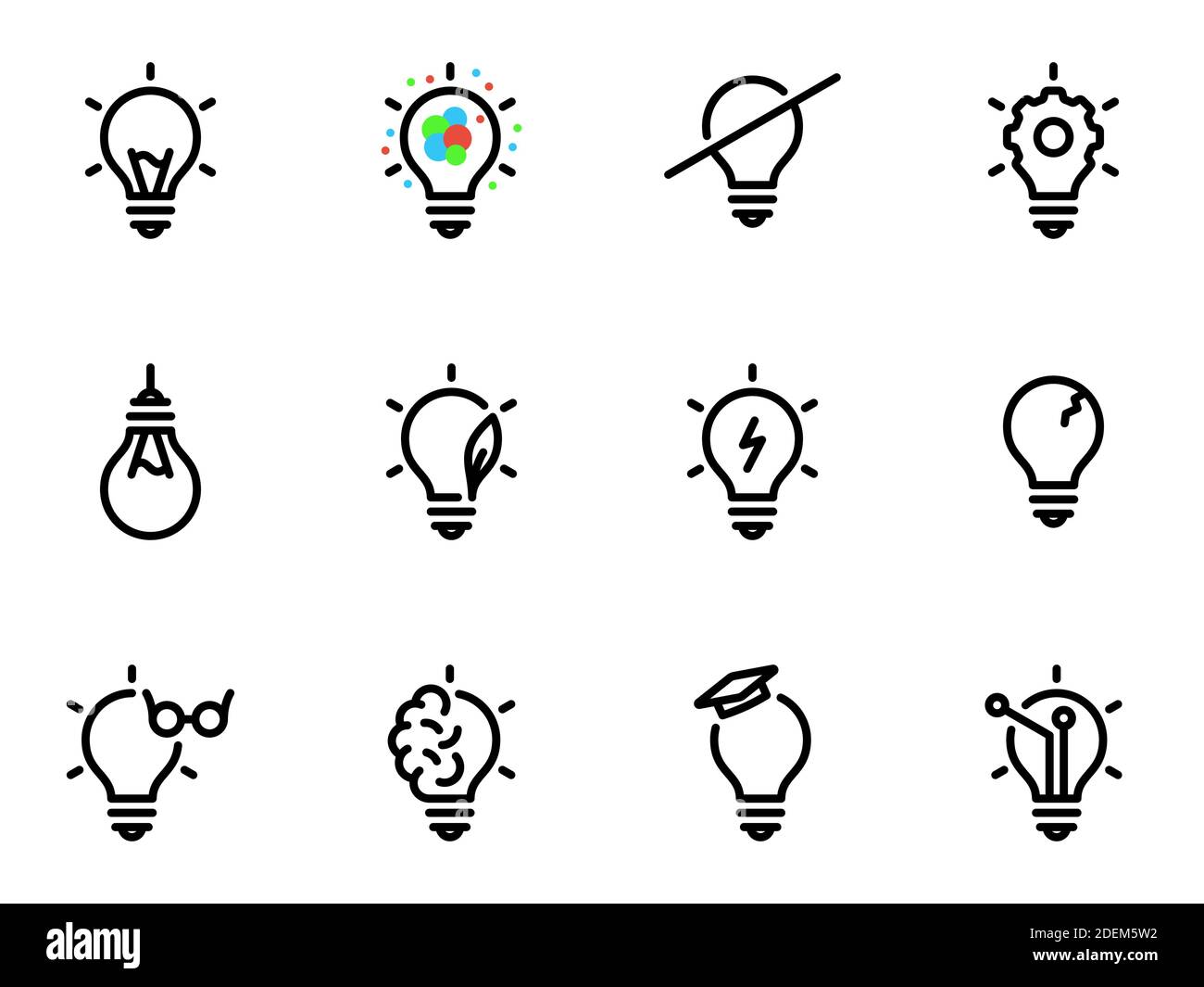 Set of black vector icons, isolated against white background. Illustration on a theme Bulb Stock Vector