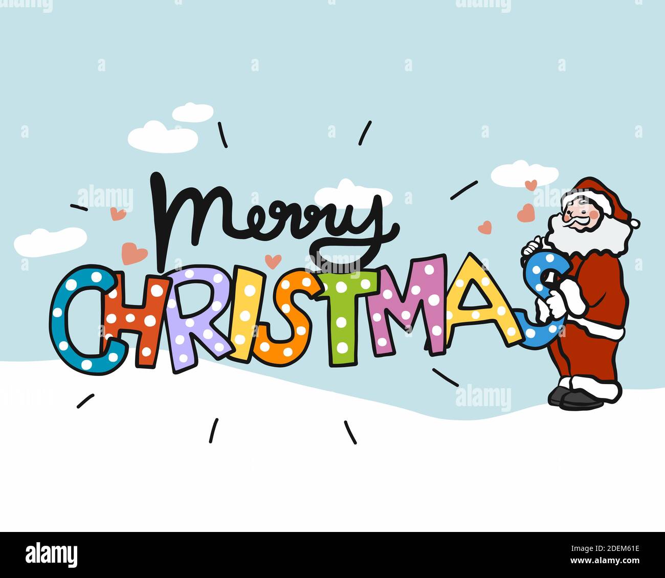 Santa Claus and Merry Christmas font cartoon vector illustration Stock ...