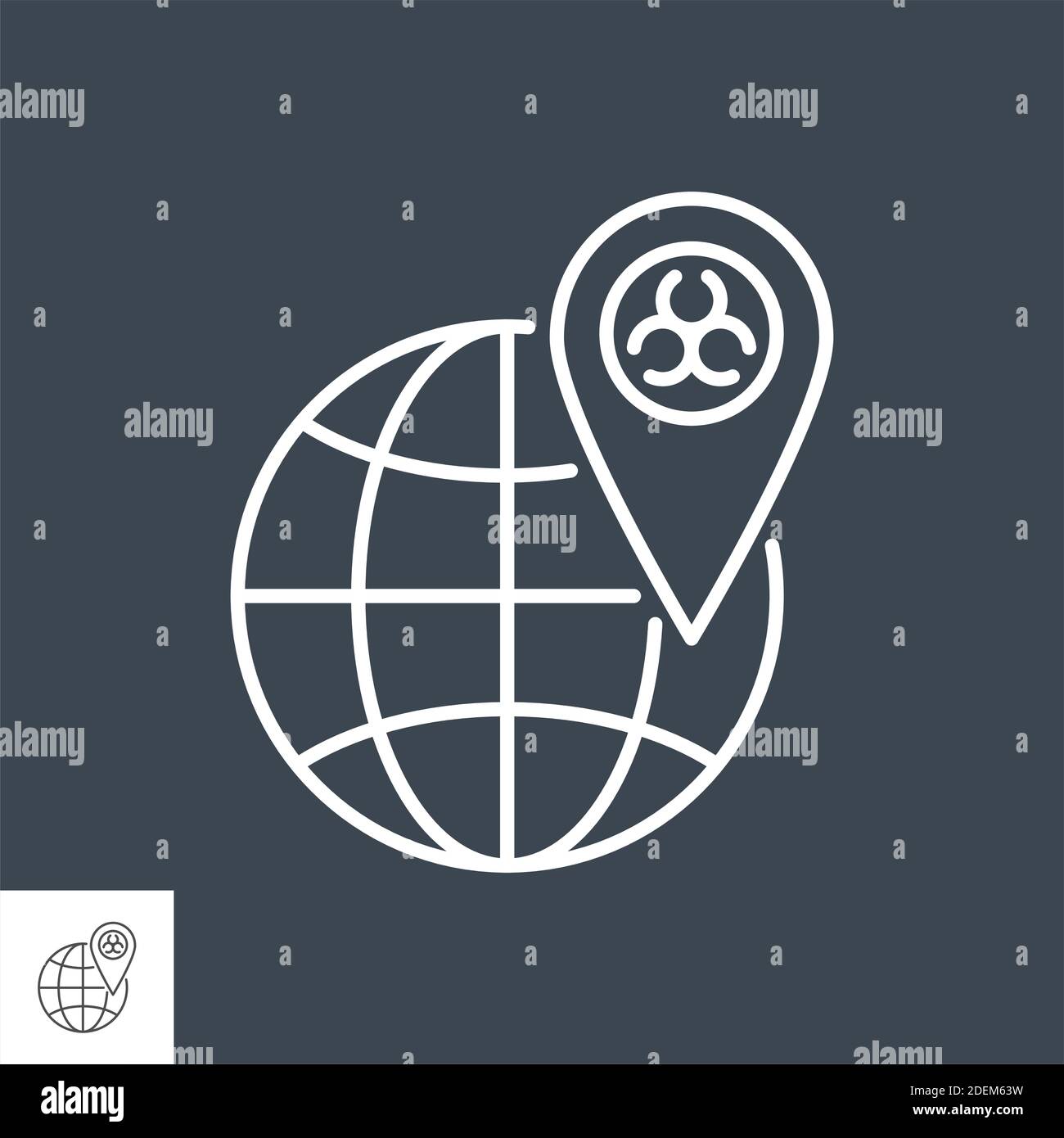Outbreak virus world related vector thin line icon. Stock Vector