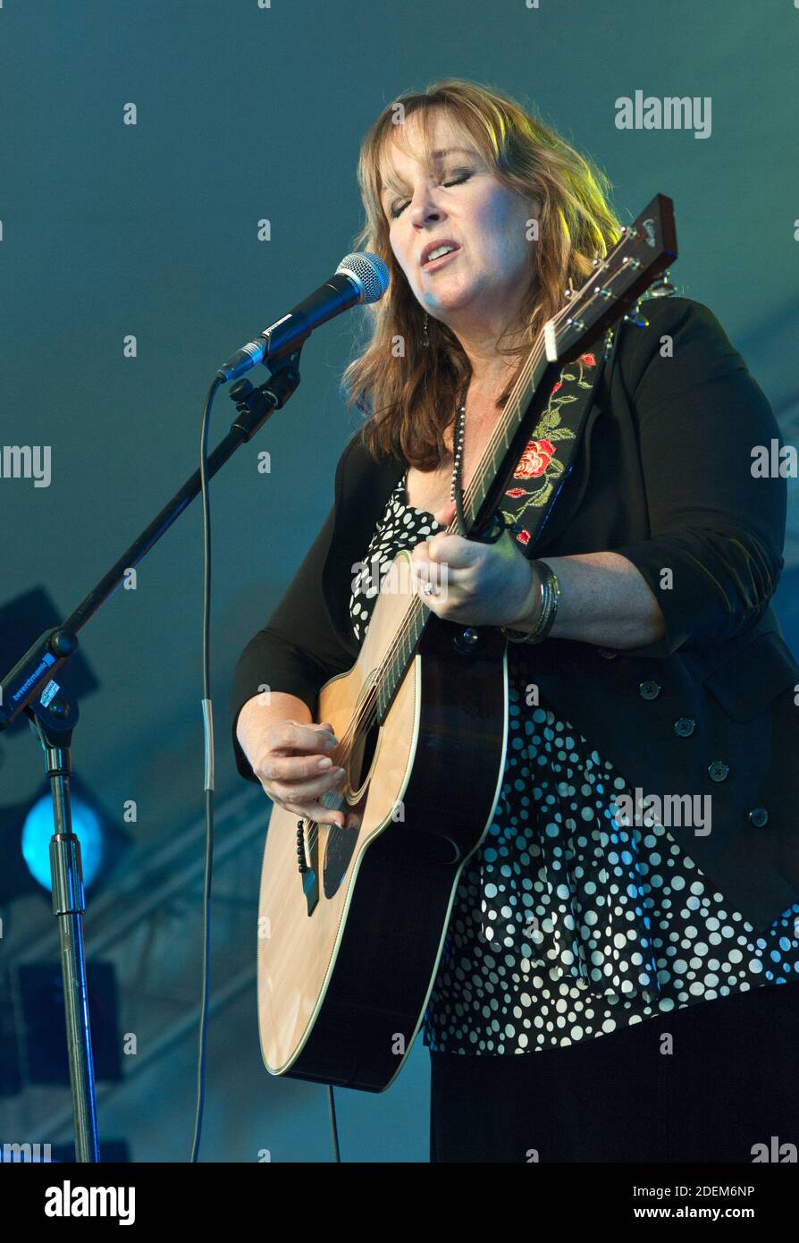 American singer/songwriter, Gretchen Peters performing at the Cornbury festival, UK in 2012 Stock Photo
