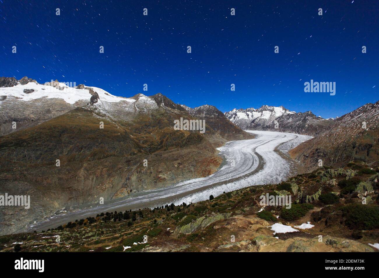 geography / travel, Switzerland, great Aletsch glacier and Wannenhoerner, Valai, Additional-Rights-Clearance-Info-Not-Available Stock Photo