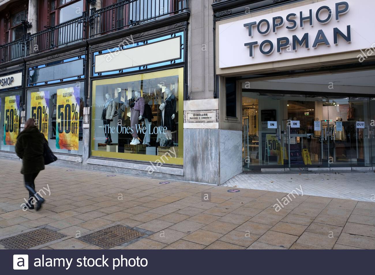 Edinburgh, Scotland, UK. 1st Dec  2020. The Arcadia retail empire has collapsed into administration and the branded high street retail outlets including Topshop, Topman, Dorothy Perkins and Burton face an uncertain future. Topman flagship store seen here on the corner of Princes Street and South St Andrew Street, the city centre still quiet with a lack of footfall due to the Covid-19 coronavirus lockdown measures. Credit: Craig Brown/Alamy Live News Stock Photo