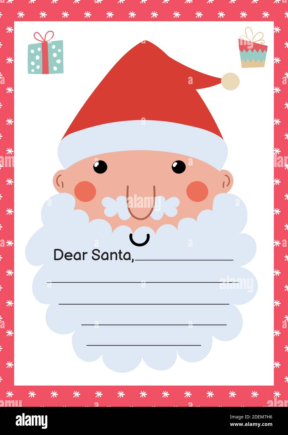 Letter to Santa Claus A21 template with cute Christmas character