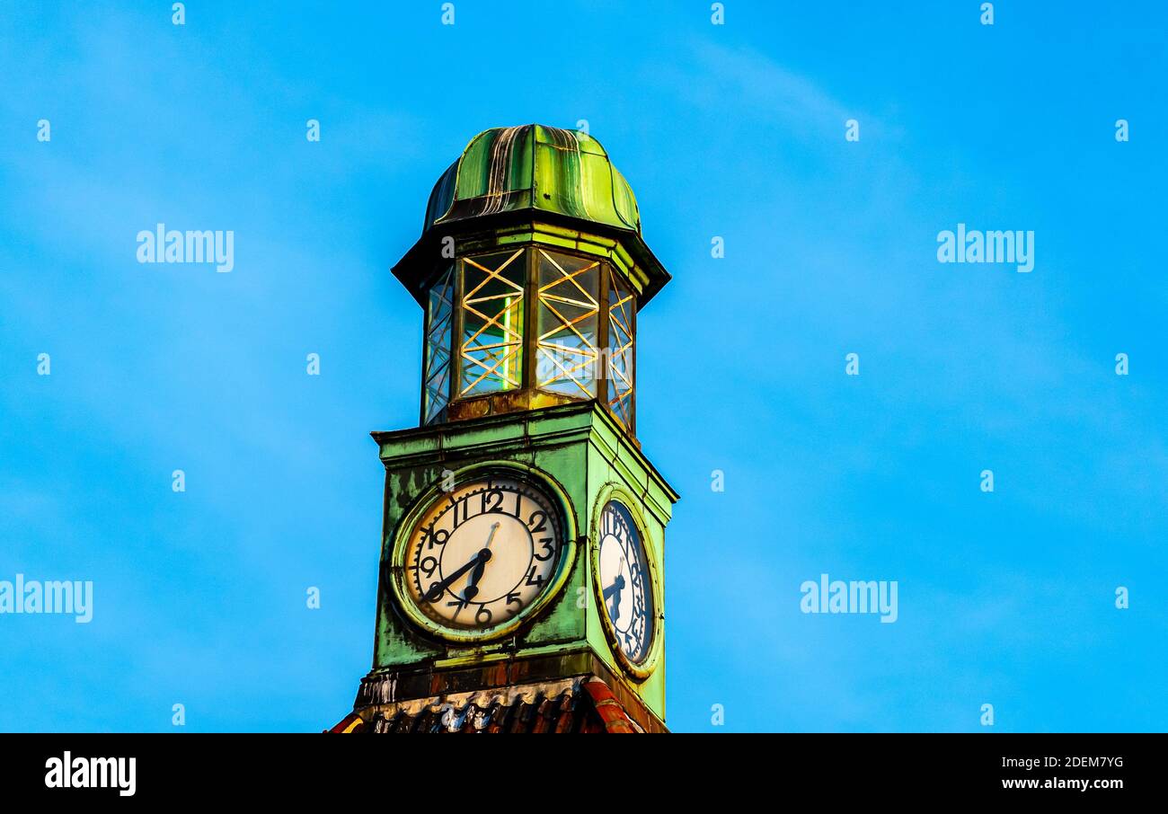 Old clock and light house tower on top of a old port authority customs building. . High quality photo Stock Photo
