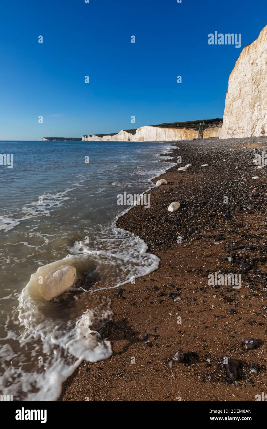 England, East Sussex, Eastbourne, Birling Gap, The Seven Sisters Cliffs and Beach Stock Photo