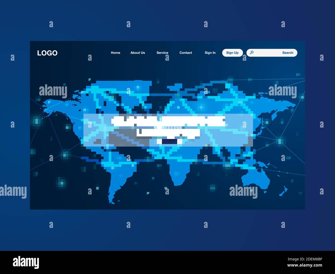 Network data protection technology landing page, blue interface, vector, illustration, eps 10 file Stock Vector