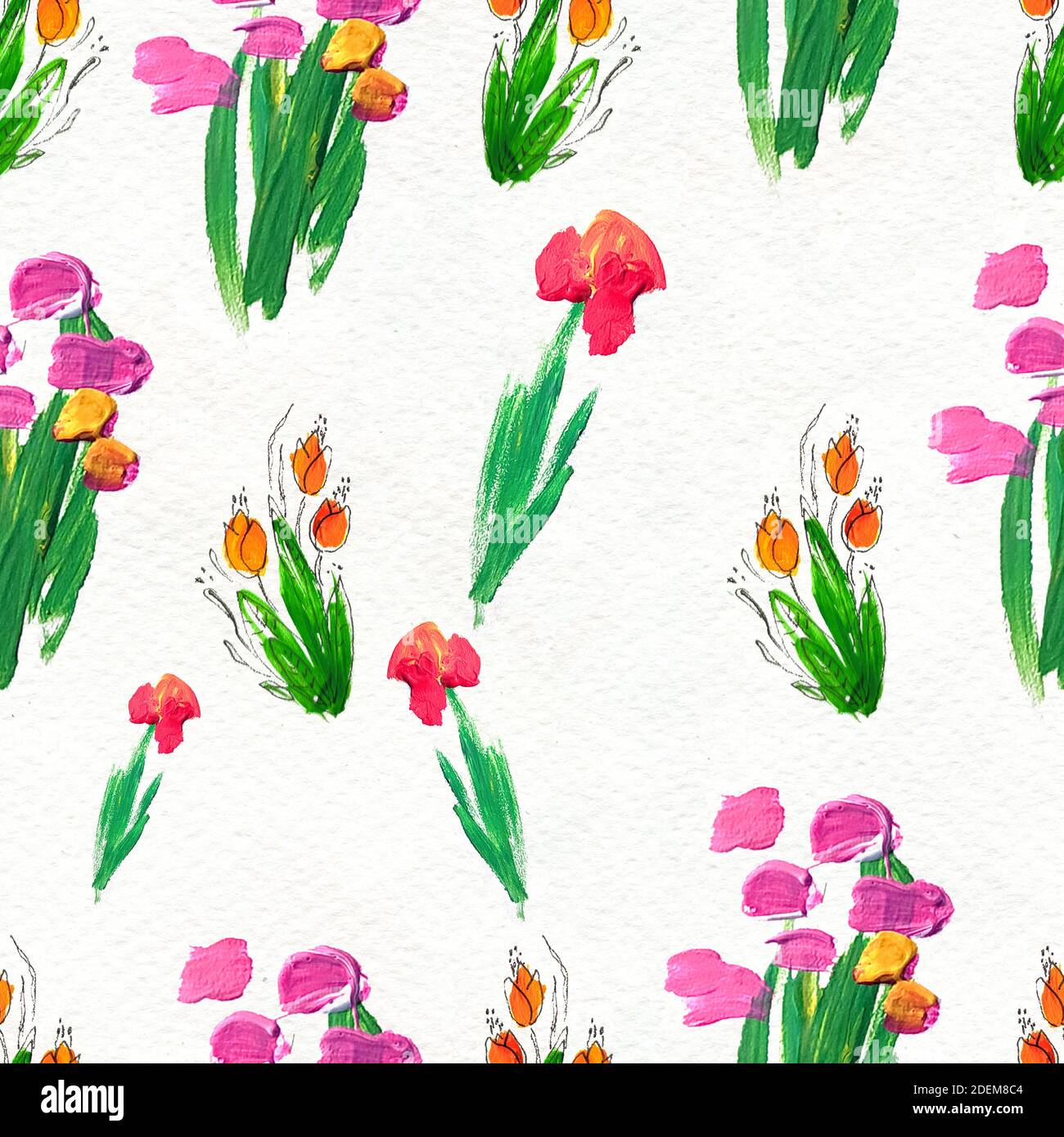 Seamless pattern with flowers. Watercolor or acrylic painting. Hand ...