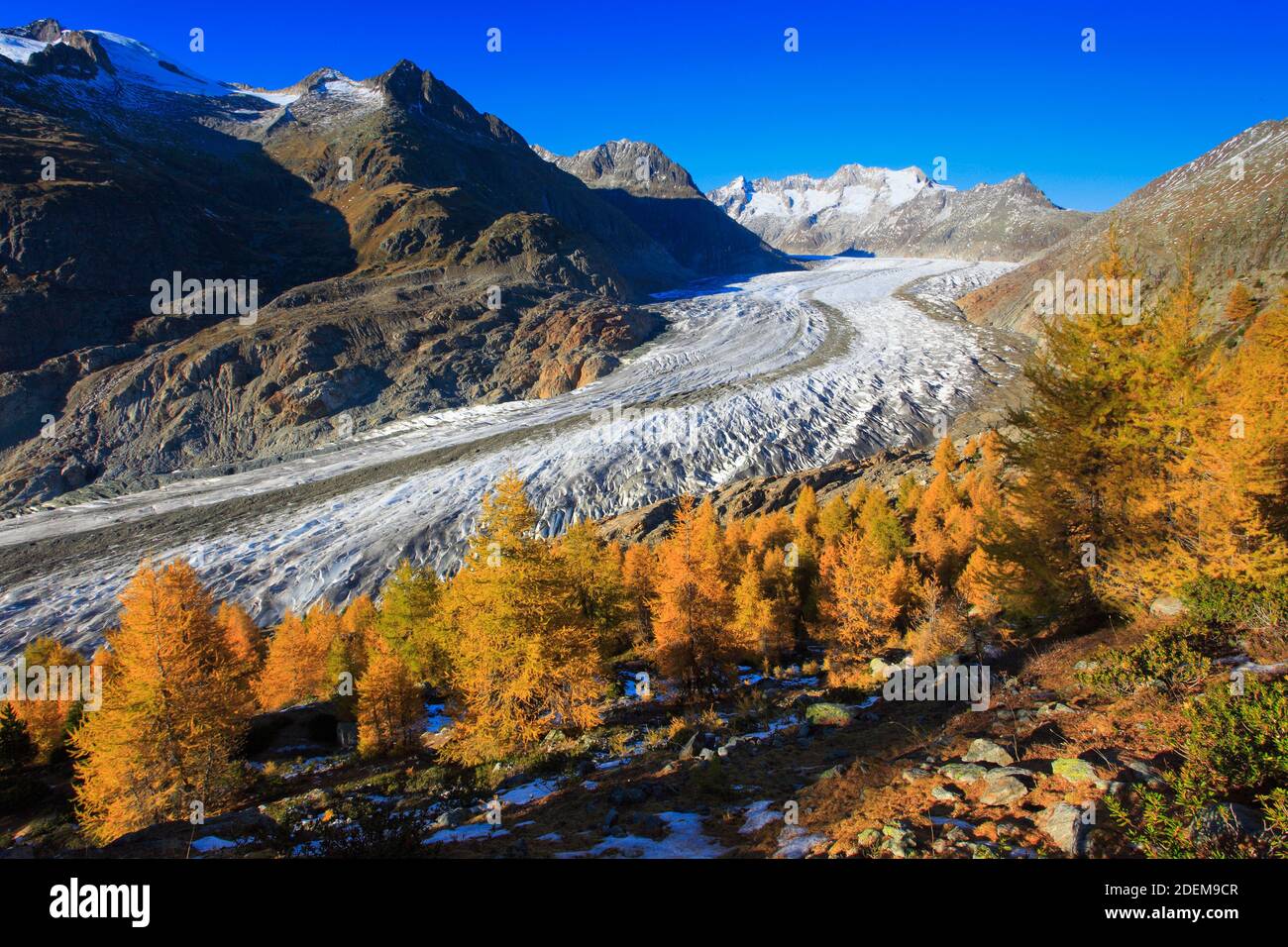geography / travel, Switzerland, great Aletsch glacier and Wannenhoerner, Valai, Additional-Rights-Clearance-Info-Not-Available Stock Photo