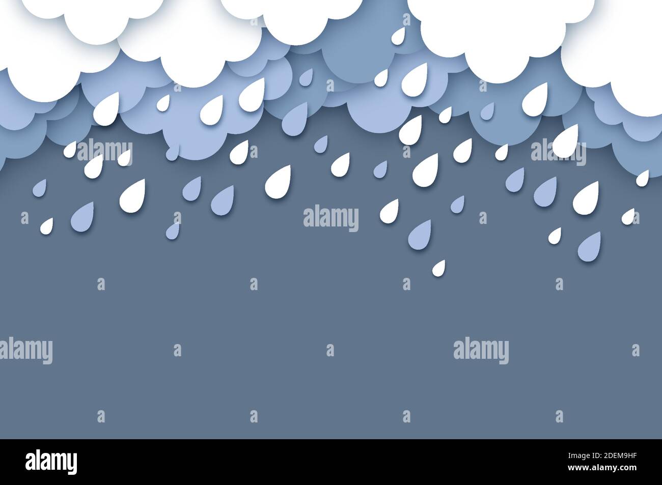 Sky with rainy clouds, sun and rain drops. Paper cut Weather. Vector ...