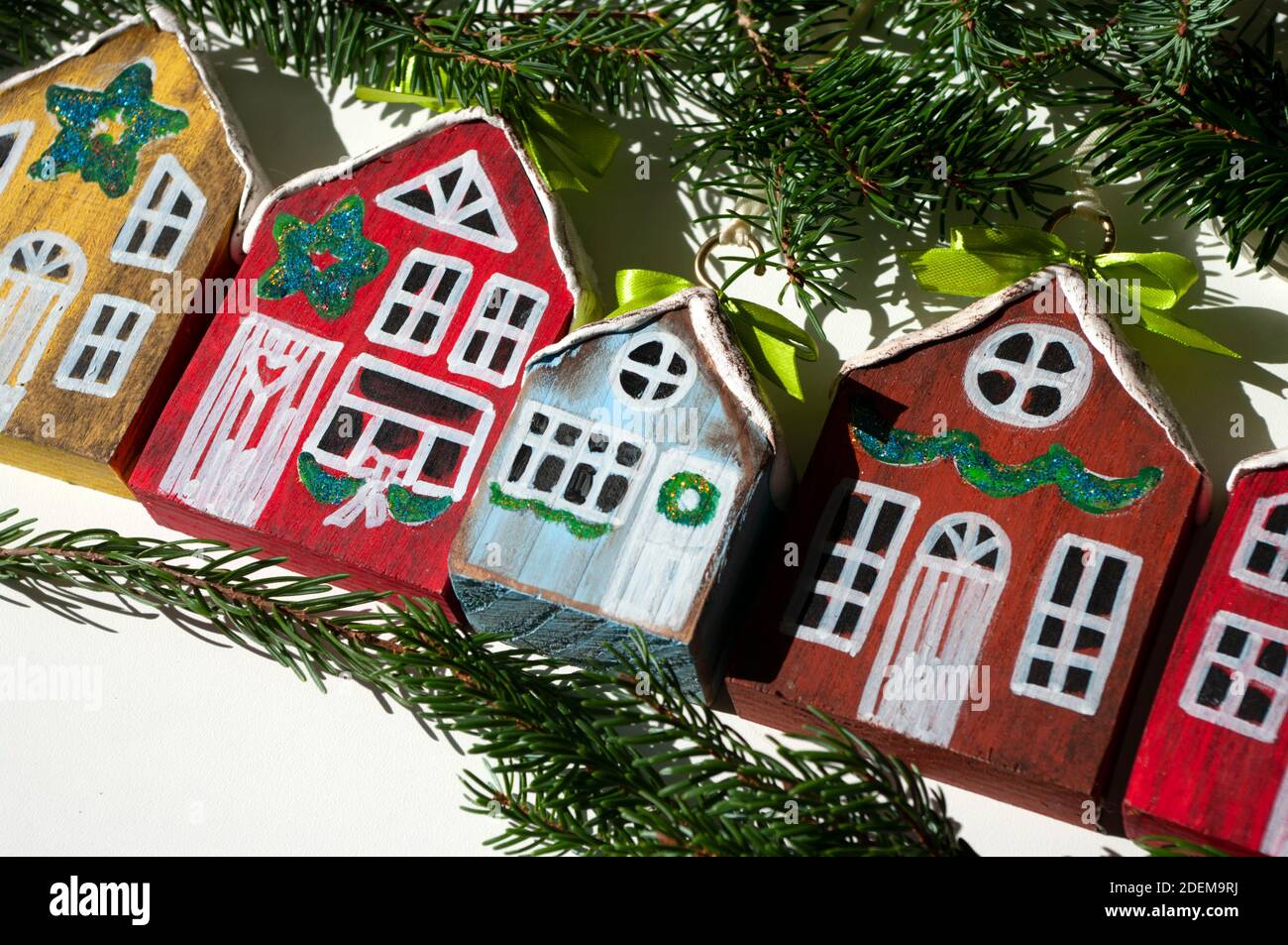 Hand made wooden house toys, christmas ornaments, diy, crafts, gift ideas  Stock Photo - Alamy