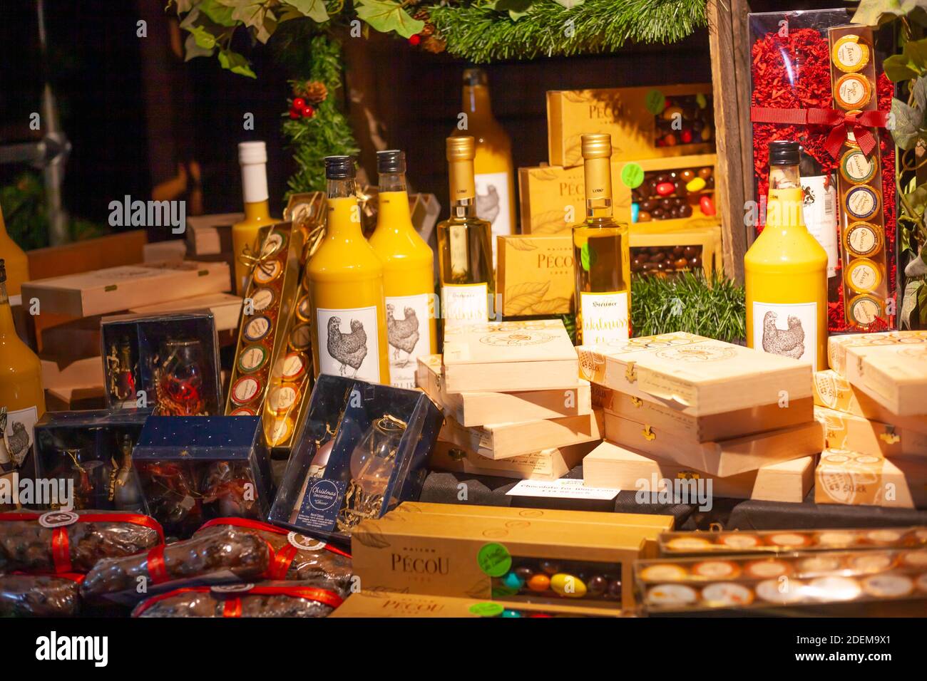 View of Festive Food & Drink Gifts at a Christmas Market, Essex