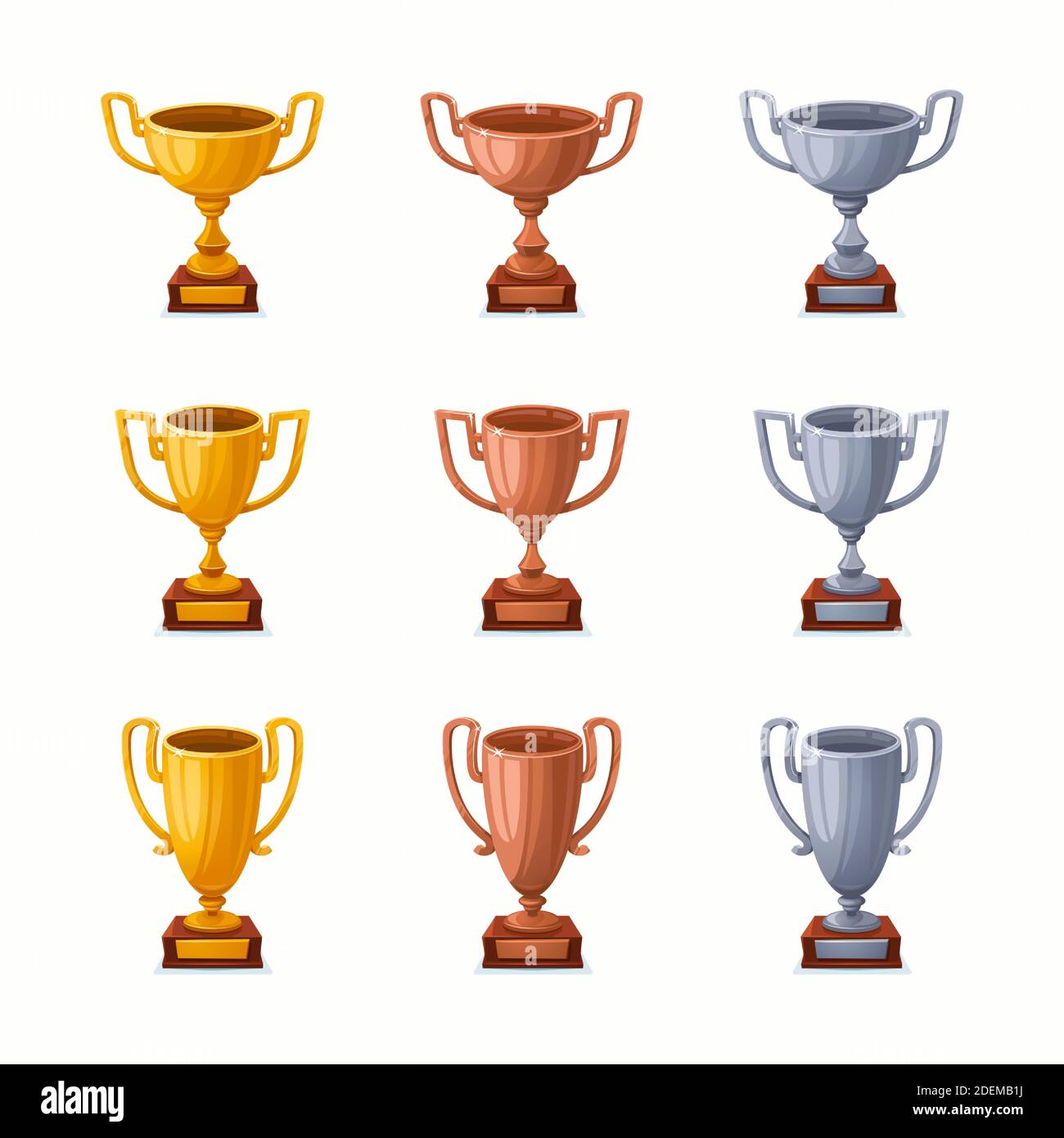 Gold, silver and Bronze trophy cups. Trophy award cups set with different  shapes - 1st, 2nd and 3rd place winner trophies. Cartoon style vector  illust Stock Vector Image & Art - Alamy