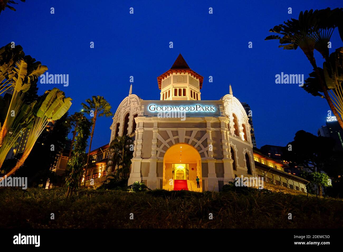Goodwood Park Hotel in evening twilight (blue hour), Scotts Road