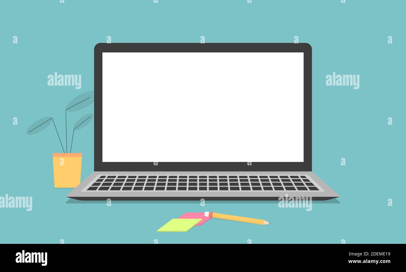 Laptop computer vector realistic illustration isolated on white background. Desktop mock up computer monitor. Stock Vector