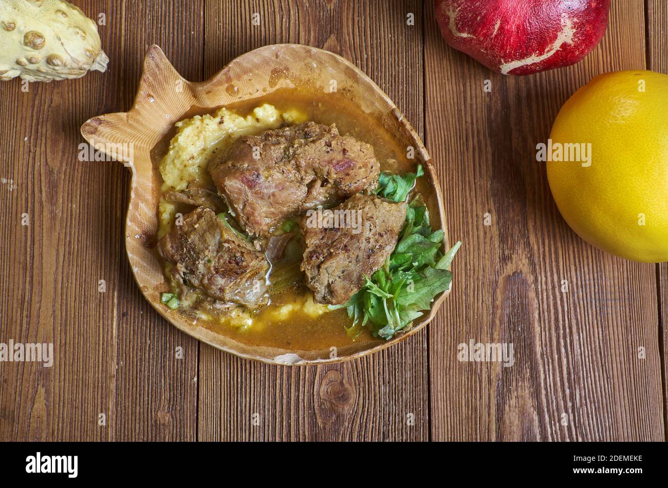 Mreifisa - traditional dish originating from Western Sahara Lamb Stew Stock Photo