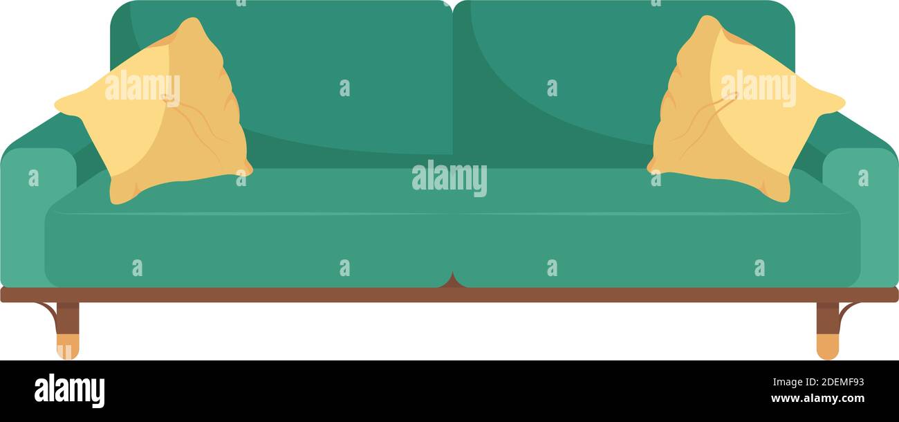 Green couch flat color vector object Stock Vector