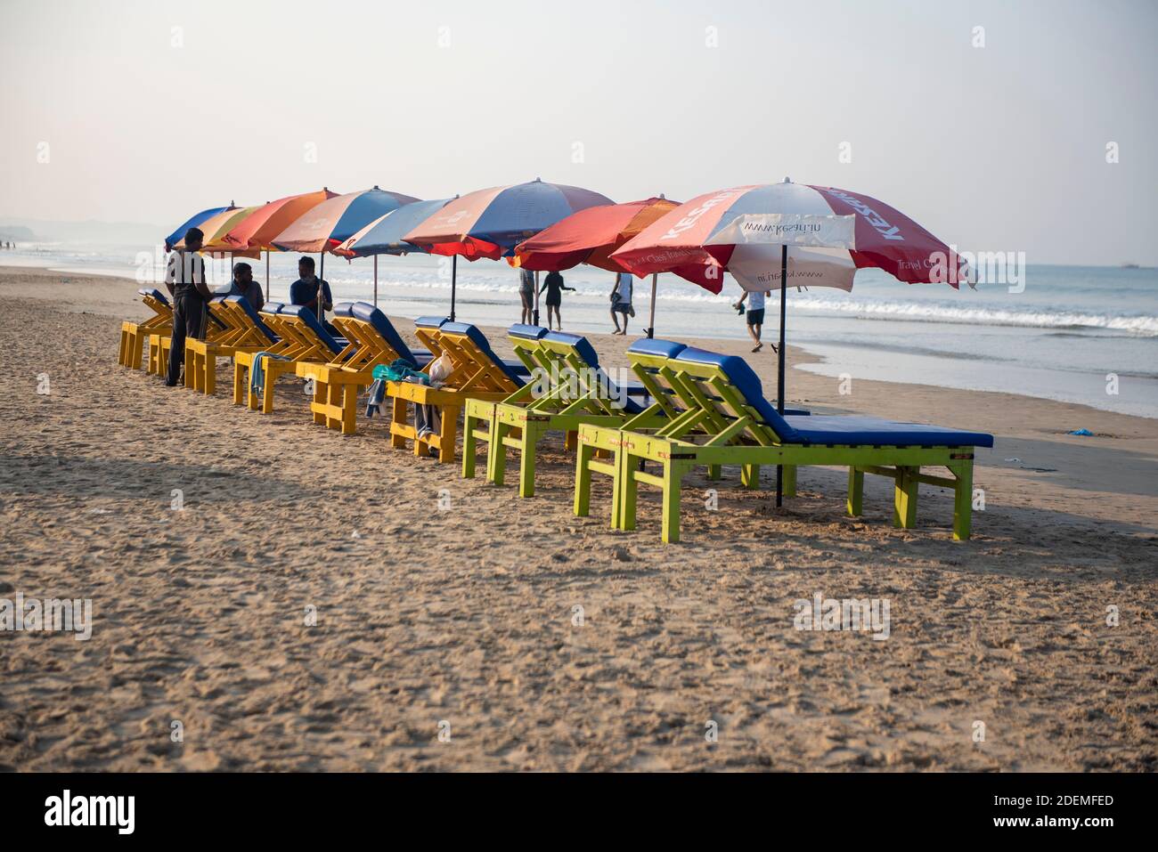 Goa/ India 09 November 2020 Early Morning Row of covered wooden sun