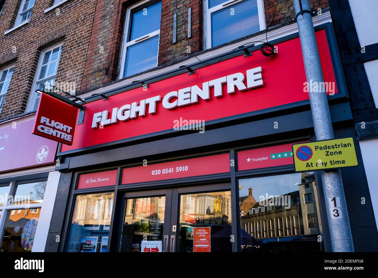London UK, December 01 2020, Flight Centre Travel Agency Store Closed