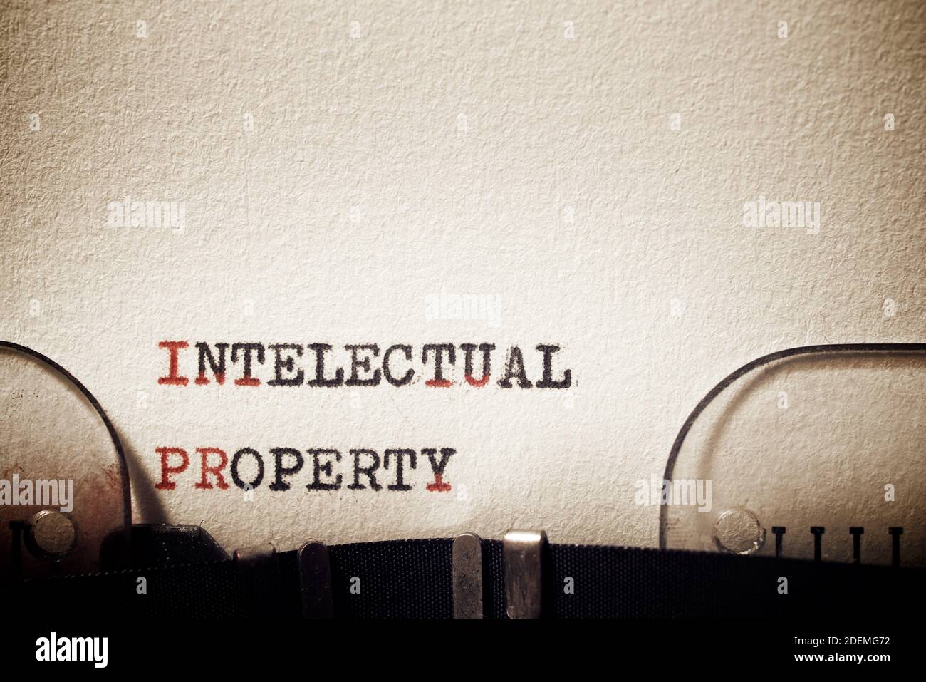Intellectual property phrase written with a typewriter. Stock Photo
