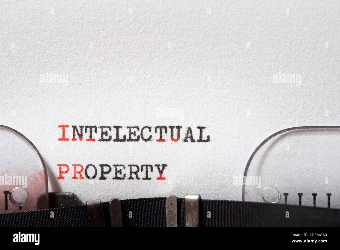 Intellectual property phrase written with a typewriter. Stock Photo