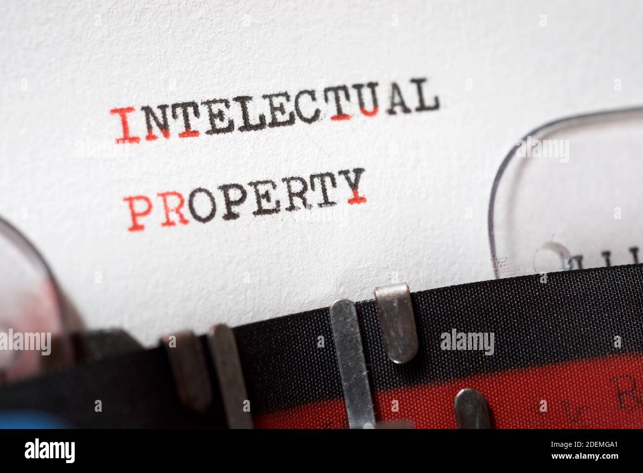 Intellectual property phrase written with a typewriter. Stock Photo