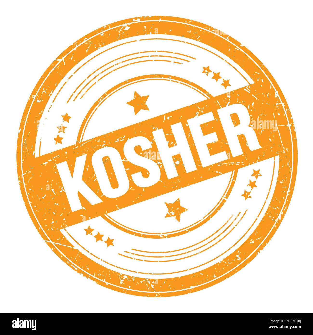KOSHER text on orange round grungy texture stamp. Stock Photo