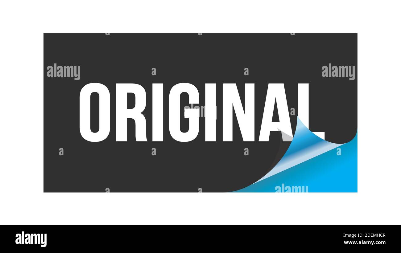 ORIGINAL text written on black blue sticker stamp Stock Photo - Alamy