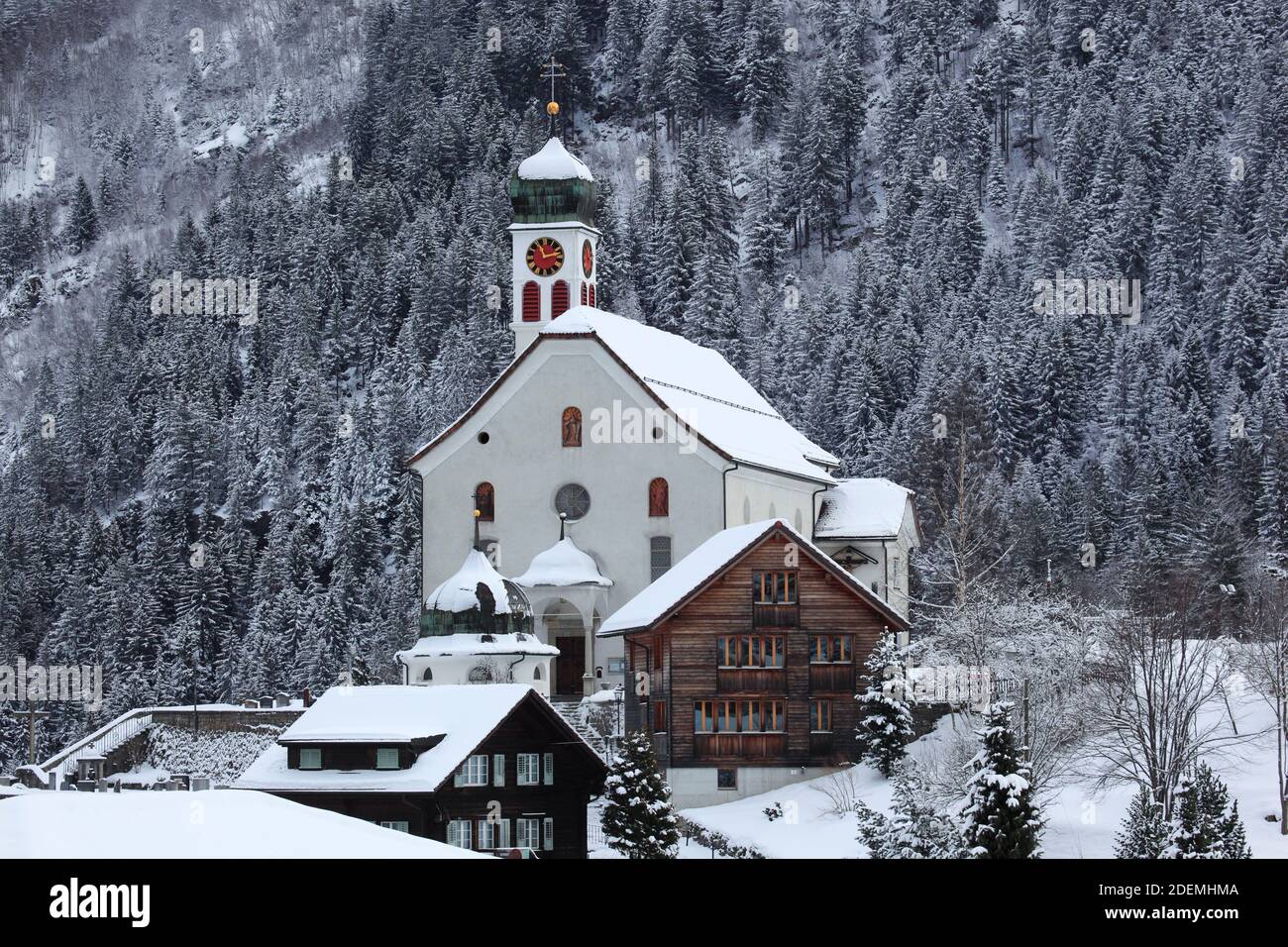 geography / travel, Switzerland, church in Wassen, Uri, Additional-Rights-Clearance-Info-Not-Available Stock Photo