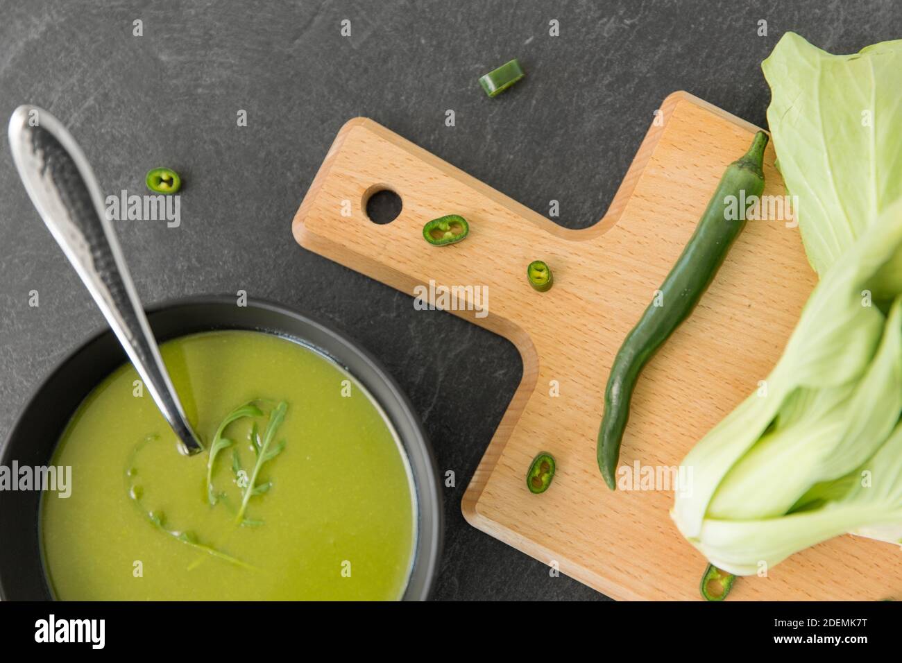 bok choy chinese cabbage cream soup in bowl Stock Photo
