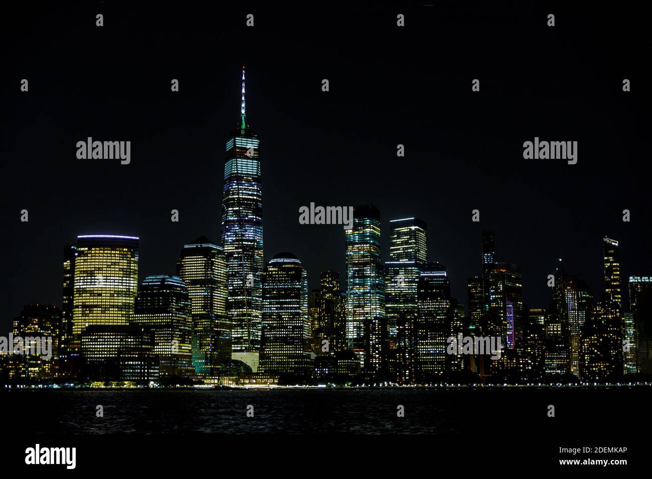New York City Manhattan NY skyline panorama at night over Hudson river ...