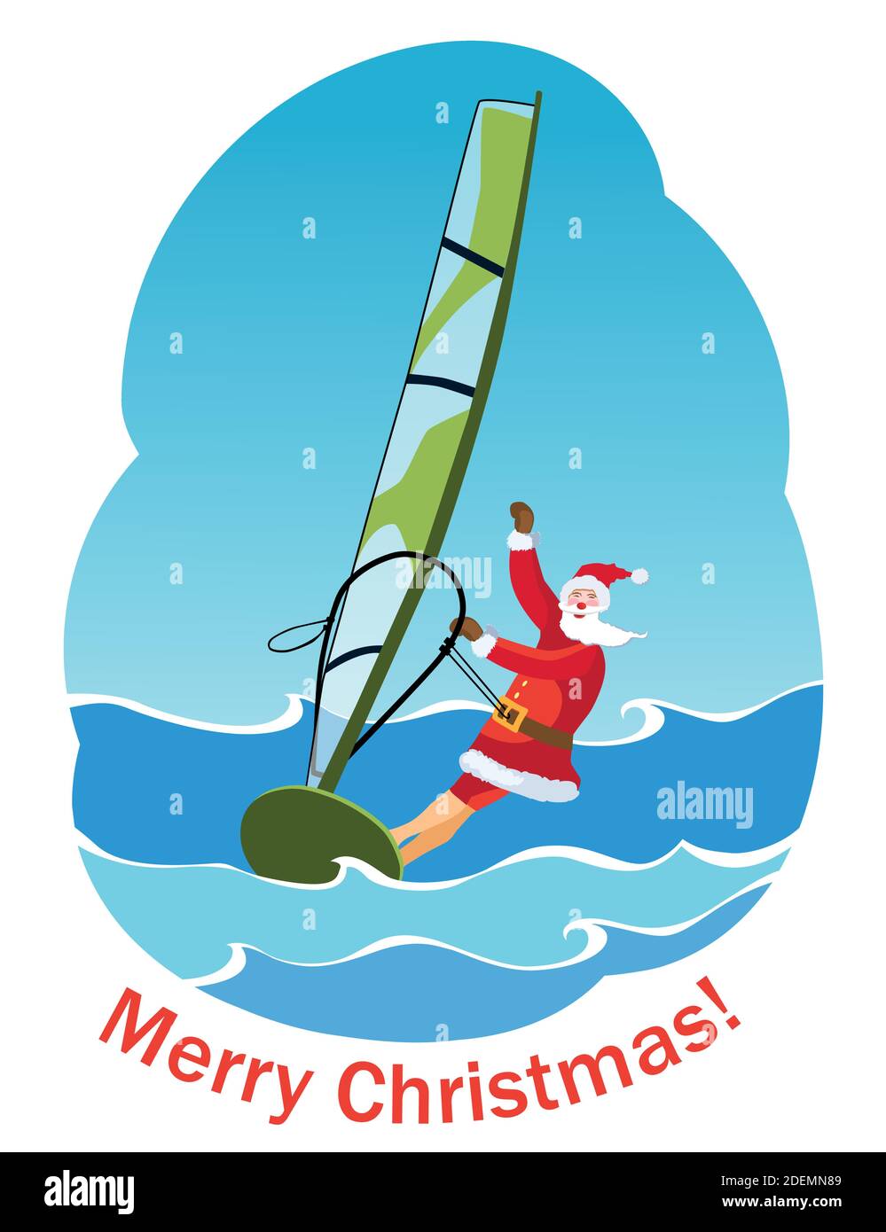 Santa Windsurfer on board with sail in planning Stock Vector