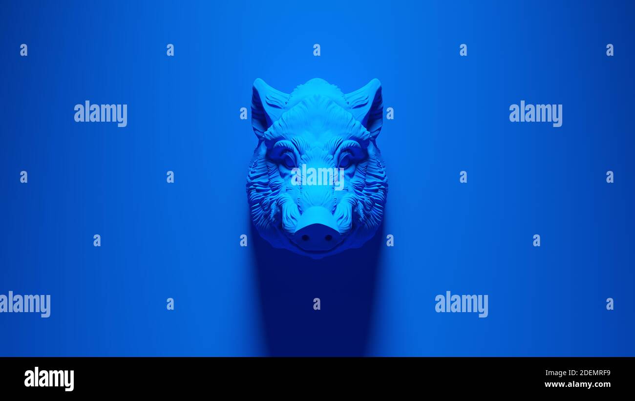Blue Warthog Mounted Bust 3d illustration render Stock Photo