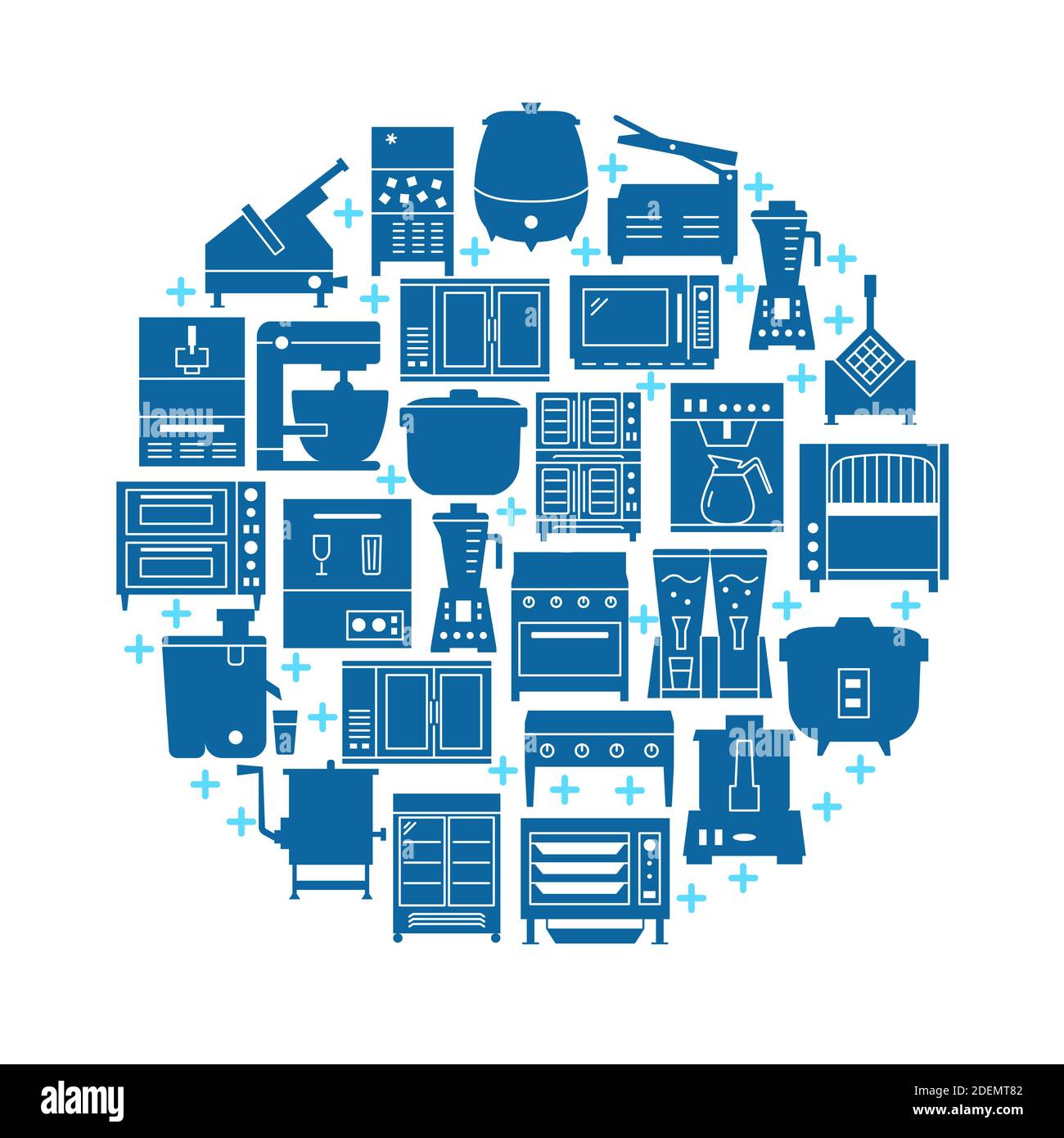 Professional kitchen equipment round banner template in flat style