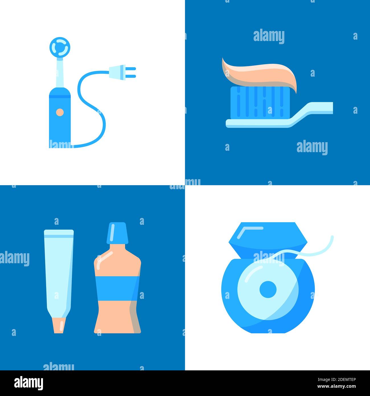 Teeth hygiene icon set in flat style. Toothbrush, toothpaste and dental ...