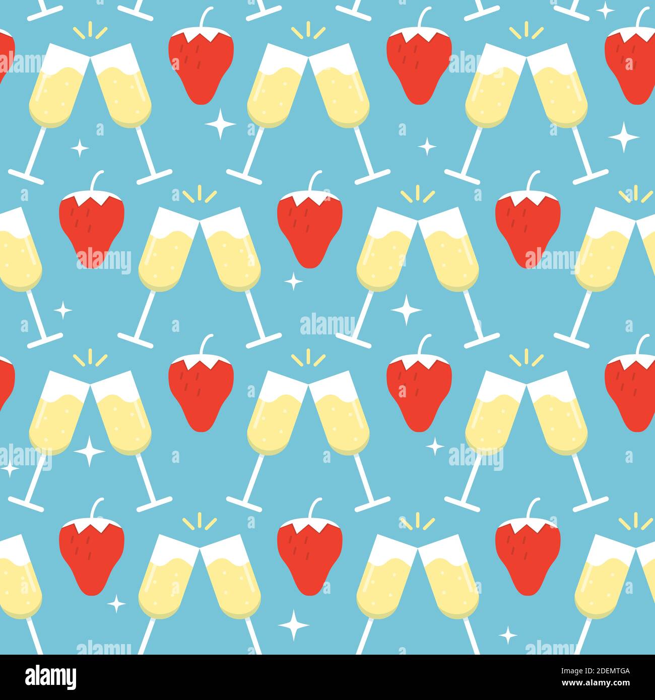 Cocktail Glass Repeat Pattern Bright seamless pattern with strawberry and cocktail or champagne ...